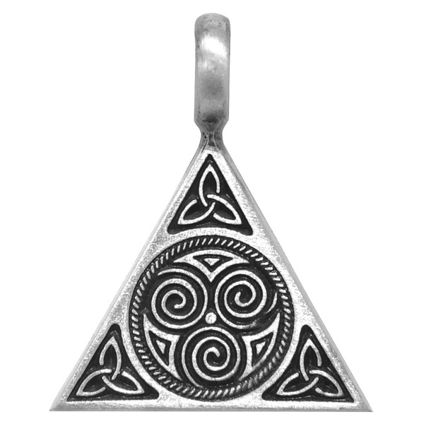 Celtic Spirals Triangle 1.25 inch (32 mm) Pewter Metal Pendant Antique Silver Color