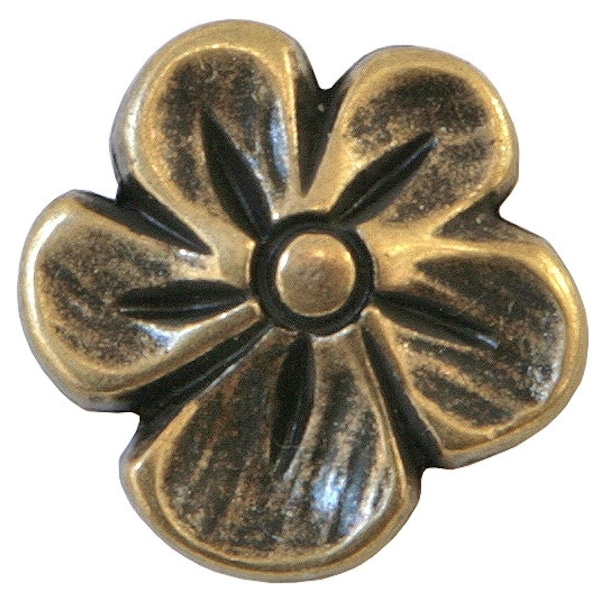 Set of 6 Blossom Flower 9/16 inch (15 mm) Metal Buttons Antique Brass Color (TBC)