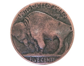 Set of 6 Buffalo Nickel 5/8 inch (15 mm) Metal Buttons Dark Antique Copper Color (TBC)