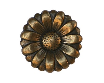 Set of 4 Morning Flower 11/16 inch (17 mm) Metal Buttons Antique Brass Color (TBC)