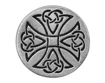 Set of 2 Maltese Celtic Cross 1 inch (24 mm) Pewter Metal Buttons Silver Color (TC)