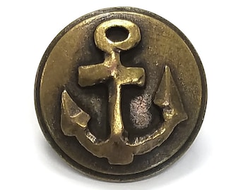 Set of 6 Anchor 5/8 inch (15 mm) Metal Buttons Antique Brass Color (TBC)