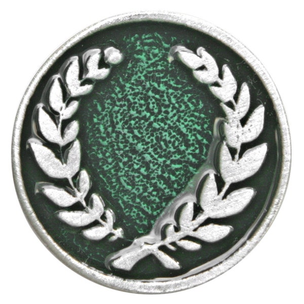 Set of 2 Laurel Wreath 3/4 inch (19 mm) Pewter Metal Buttons Silver/Green Background Color (TC)