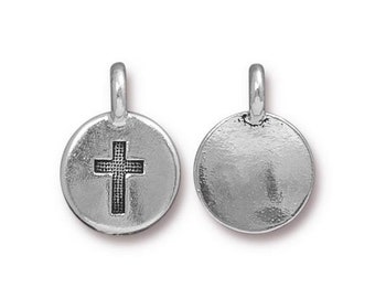 Set of 6 Cross 5/8 inch (16 mm) Silver Plated Pewter Charms by TierraCast