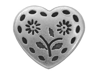 Set of 12 Stitched Heart 1 inch (27 mm) Metal Buttons Antique Silver Color (TBCx)