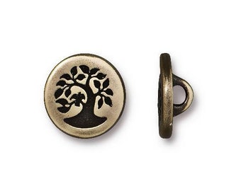 Set of 3 Small Bird in a Tree 7/16 inch (12 mm) Brass Plated Pewter Metal Buttons by TierraCast