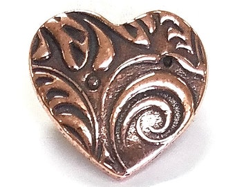 Set of 3 Amor Heart Shape 5/8 inch (15 mm) Copper Plated Pewter Metal Buttons by TierraCast