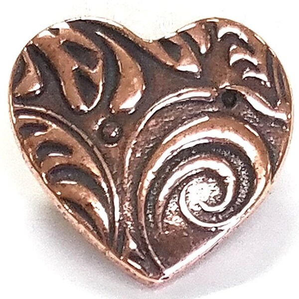 Set of 3 Amor Heart Shape 5/8 inch (15 mm) Copper Plated Pewter Metal Buttons by TierraCast