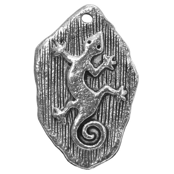 Set of 6 Gecko Lizard Petroglyph 13/16 inch (20 mm) Antique Silver Plated Pewter Charms by Quest Beads
