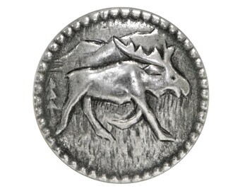 Set of 25 Moosey Moose 5/8 inch (15 mm) Metal Buttons Antique Silver Color (TBC)