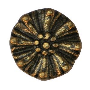 Set of 6 Flower Wheel 3/4 inch (20 mm) Metal Buttons Antique Brass Color (TBCx)