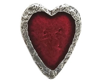 Crimson Heart Metal Button 5/8 inch (16 mm) Antique Silver Color Shank Button by Danforth Pewter