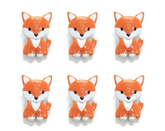 Cute Fox Set of 6 Buttons Flair Novelty Embellishments