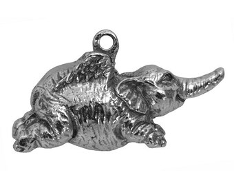 Flying Elephant Pewter Metal Pendant 1 & 3/8 inch (35 mm) by Green Girl Studios