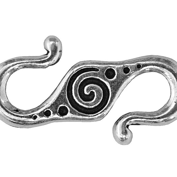 Set of 4 Spiral S Hook 1 inch (23 mm) Silver Plated Pewter Metal Clasps by TierraCast