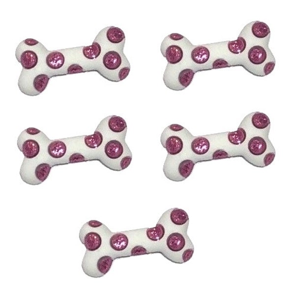 Pink Glitter Dog Bones Set of 5 Buttons Jesse James Novelty Embellishments