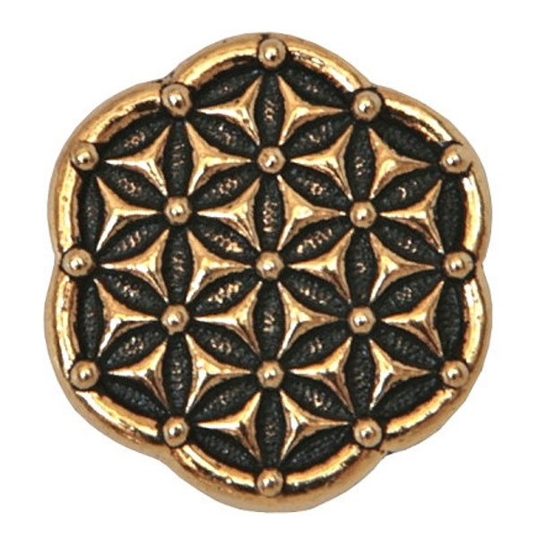 Set of 3 Flower of Life 5/8 inch (15 mm) Gold Plated Pewter Metal Buttons by TierraCast