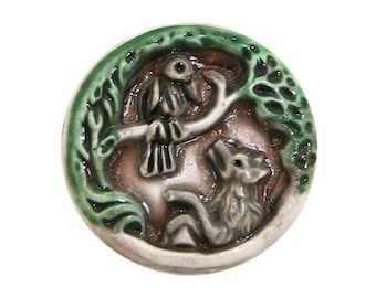 Fox and Crow 7/8 inch (22 mm) Art Stone Button Hand Painted by Susan Clarke