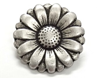 Set of 12 Morning Flower 3/4 inch (20 mm) Metal Buttons Antique Silver Color (TBC)