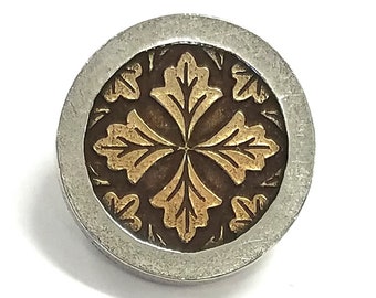 Leaf Medallion Citrus Metal Button 3/4 inch (19 mm) Antique Silver Color Shank Button by Danforth Pewter