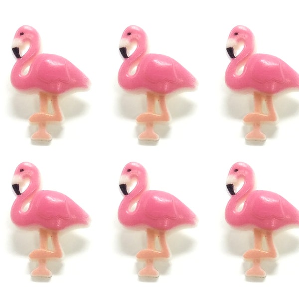 Pink Flamingo Bird Set of 6 Buttons Flair Novelty Embellishments