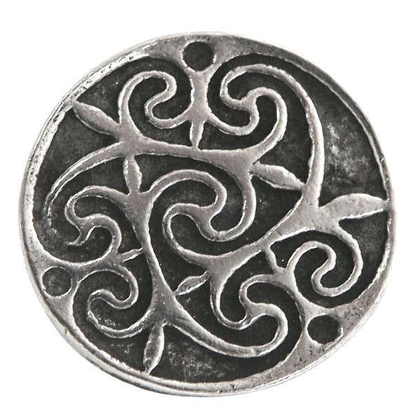 Set of 2 Celtic Deep Etched Spiral 3/4 inch (18 mm) Pewter Metal Button Antique Silver Color by Ram's Horn Studios