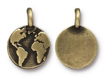 Set of 4 Earth 5/8 inch (16 mm) Brass Plated Pewter Charms by TierraCast