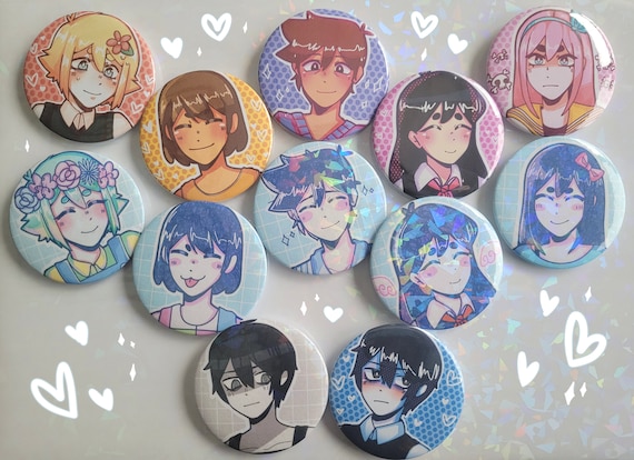 OMORI×Requiem Cafe Heart Button Pin NEW- Holographic Omori Button Pins - Etsy