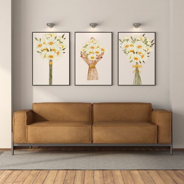 Birth Daisies Bouquet flowers wall art, personnalised family gift, print download