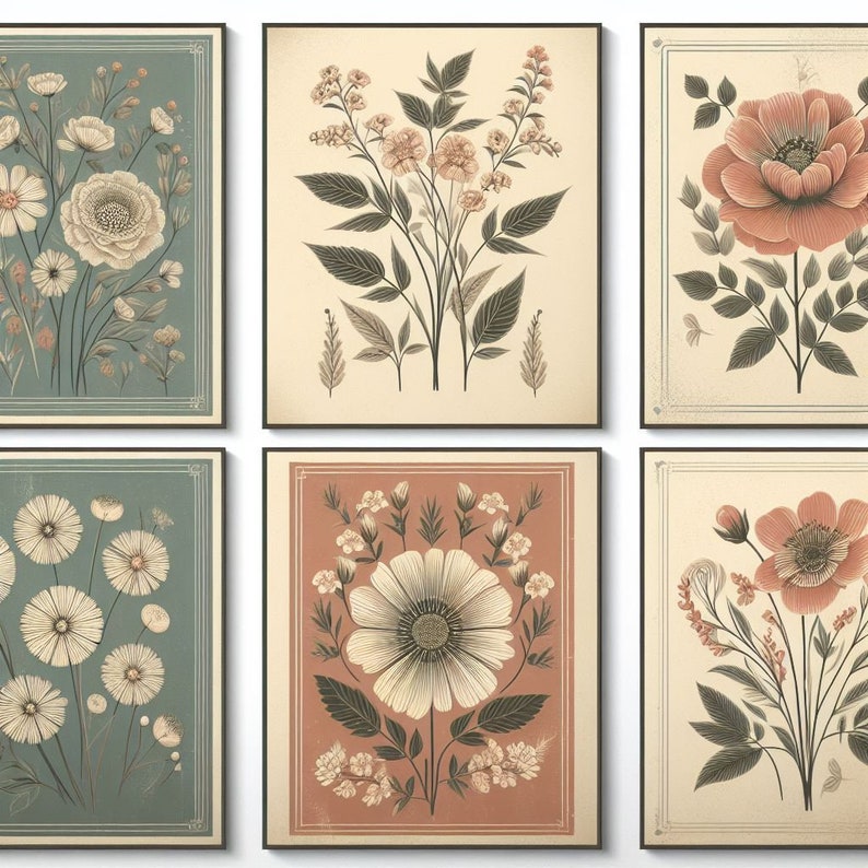 Vintage Retro Flowers Galerie Printable Wall Art - Etsy