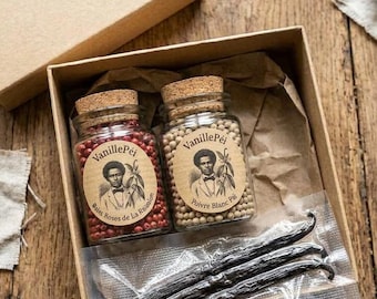 Coffret Cadeau Vanille Bourbon Réunion | Kit Héritage Edmond Albius | 3 Gousses + Baies Roses + Poivre Blanc | 100% Local