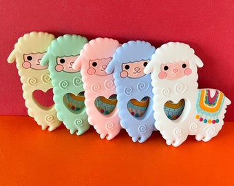 Cute Baby Llama Lamb Heart Teether: Food-Grade Silicone, Hypoallergenic