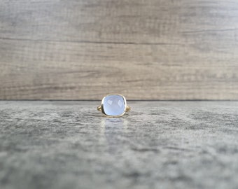 Gold Plated Solitaire Ring - Light White Natural Moonstone