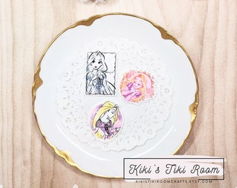 TANGLED RAPUNZEL Lot de 3 embellissements à dos plat en résine/pour albums/cartes/journaux/projets de bricolage