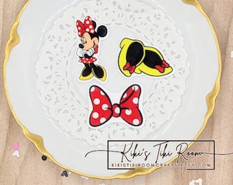 MOUSE MINNIE Set van 3 hars plaksteen versieringen/voor plakboeken/kaarten/dagboeken/doe-het-zelfprojecten