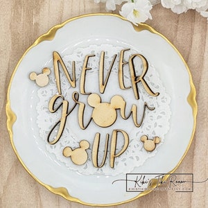 NEVER GROW Up Wood Word Enfeites inspirados na Disney / Para álbuns de recortes / Cartões / Diários / Projetos DIY