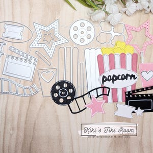 Matrizes de corte de metal HOLLYWOOD & POPCORN / Para álbuns de recortes / Cartões / Diários / Projetos DIY