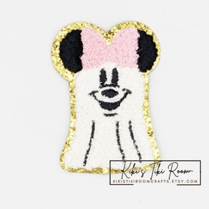 MINNIE GHOST Chenille Embroidered Iron On Patch/ Sew on Patch/For Scrapbooks /Journals/ DIY Projects