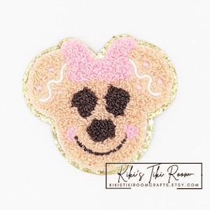 MINNIE GINGERBREAD Head Chenille Embroidered Iron On Patch/ Sew on Patch/For Scrapbooks /Journals/ DIY Projects