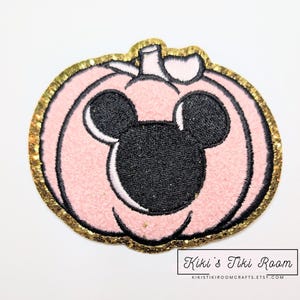 MOUSE PUMPKIN Pink Chenille Embroidered Iron On Patch/ Sew on Patch/For Scrapbooks /Journals/ DIY Projects