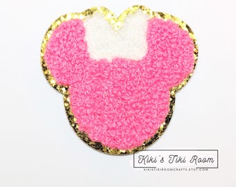 BRIGHT PINK Minnie Mouse Head Chenille Embroidered Iron On Patch/ Sew on Patch/For Scrapbooks /Journals/ DIY Projects