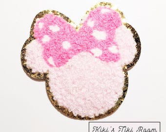 PINK DOT Minnie Mouse Chenille Embroidered Iron On Patch/ Sew on Patch/For Scrapbooks /Journals/ DIY Projects