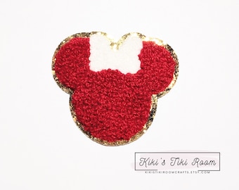 RED MINNIE Mouse Head Chenille Embroidered Iron On Patch/ Sew on Patch/For Scrapbooks /Journals/ DIY Projects