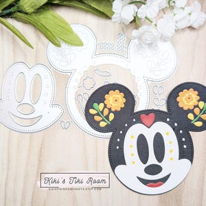 Conjunto de matriz de corte de metal FIESTA MOUSE Head / para álbuns de recortes / cartões / diários / projetos DIY