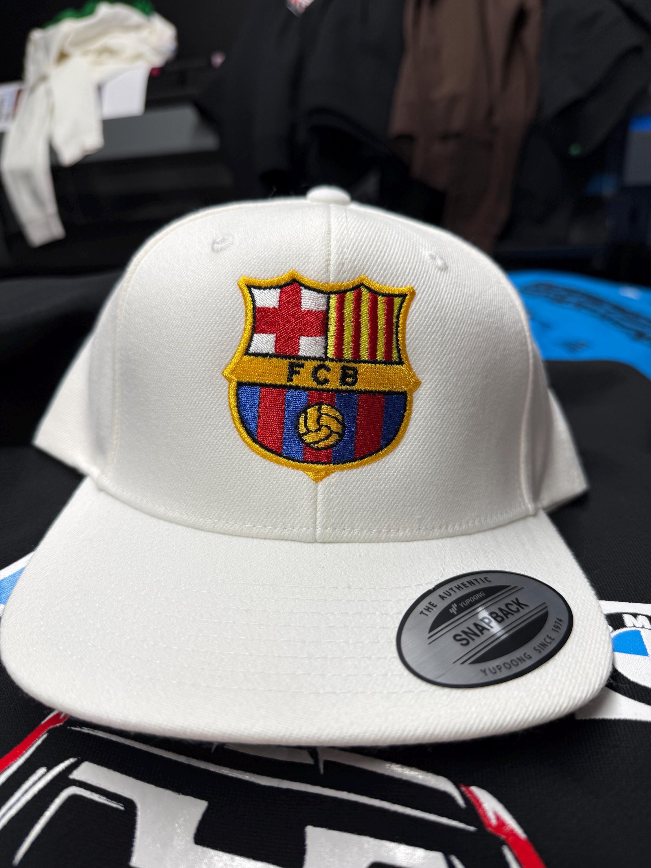 FC Barcelona Embroidered White Snapback Hat, Adjustable Soccer Fan