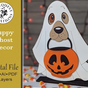 Puppy in Ghost Costume Halloween Laser Cut Digital File Glowforge