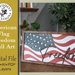 American Flag Freedom Wall Art Digital Laser Cut File Glowforge