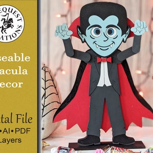 Poseable Drácula Decoración Halloween Corte láser Archivo digital Glowforge