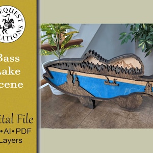 Bass Fishing Scene Wall Art Digital Laser Cut File Glowforge