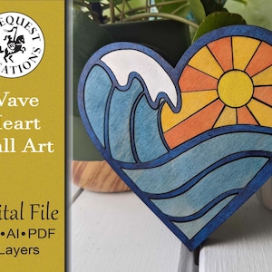 Wave Sunset Heart Wall Art Digital Laser Cut File Glowforge